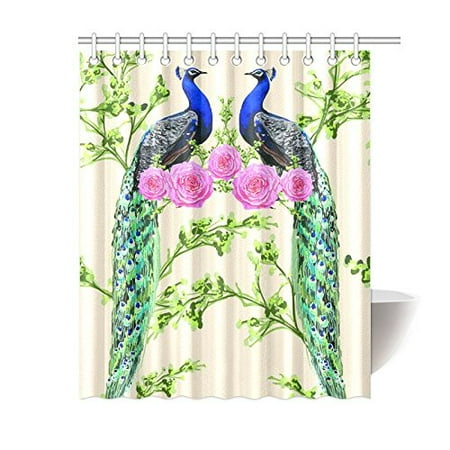 Elegant Bathroom Sets WOPOP Floral Pattern Shower Curtain, Blooming Tree Elegant Peacock Polyester Fabric Shower Curtain Bathroom Sets 60x72 Inches ()