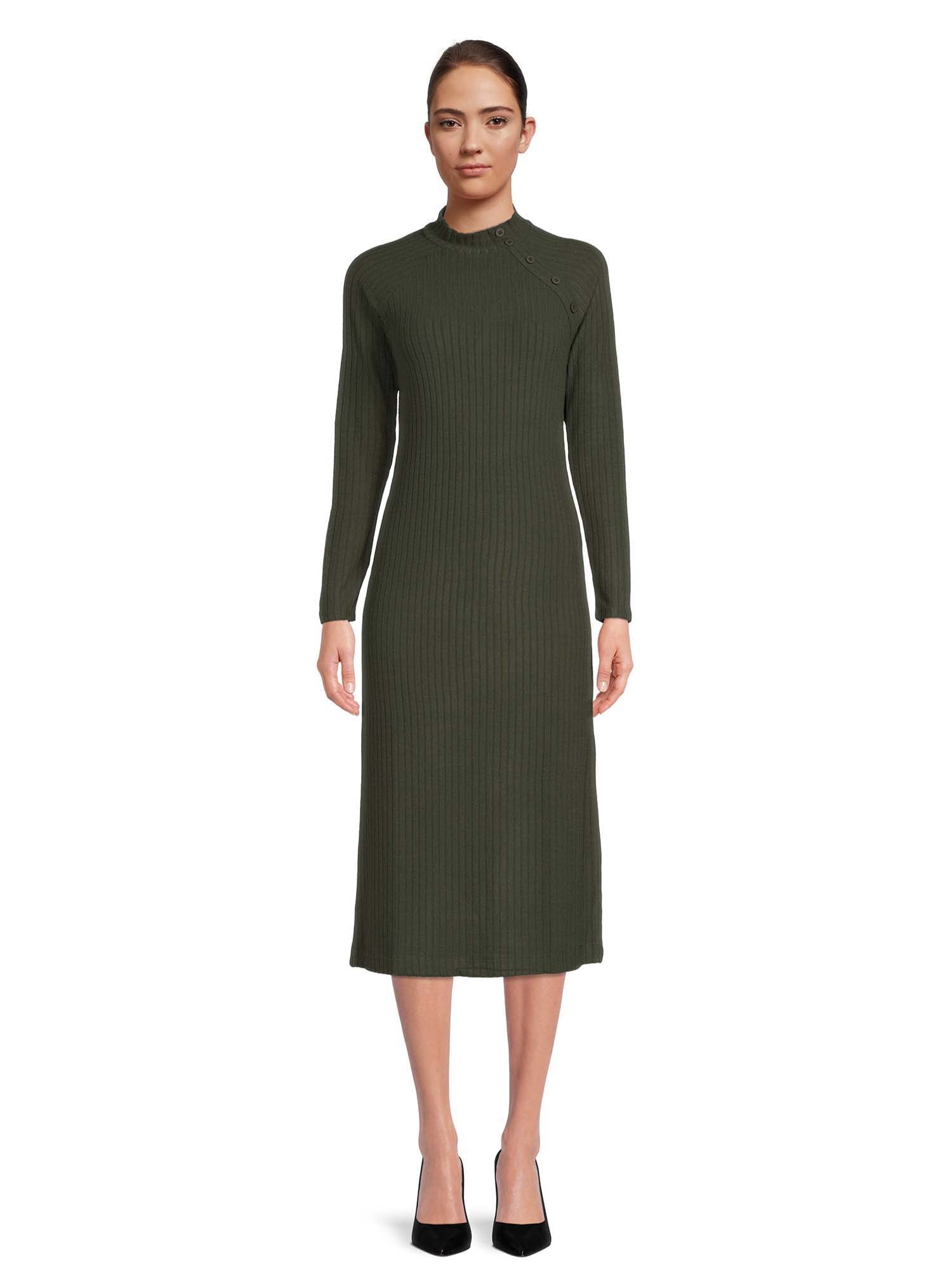Time and Tru Women's Rib Knit Dress with Long Sleeves