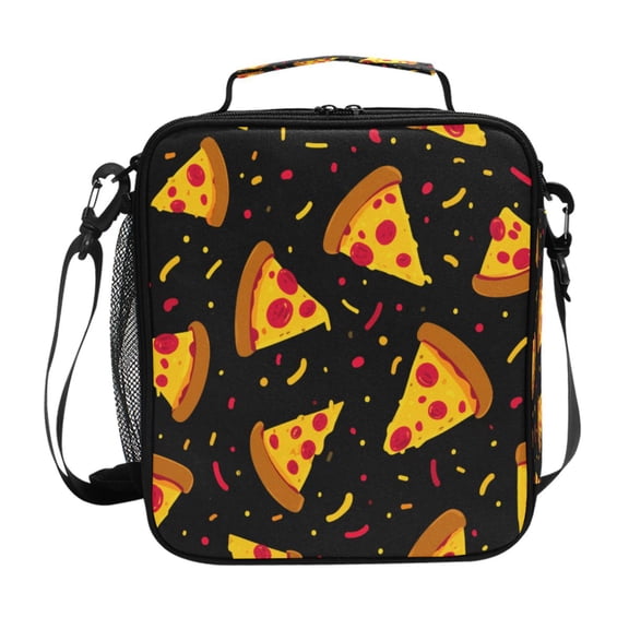 Seamless Pizza Pattern Cartoon Insulated Lunch Bag Reusable Lunch Box Lunch Container with Straps