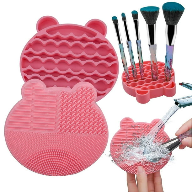 Makeup Brush Cleaning Mat, 2 In 1 Silicone Brush, Cleaner Dryer Tray
