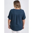 thumbnail image 3 of DARING DIVA Women's Plus Size V Neck 3/4 Sleeve Button Down Casual Blouse 2X Dark Blue, 3 of 5