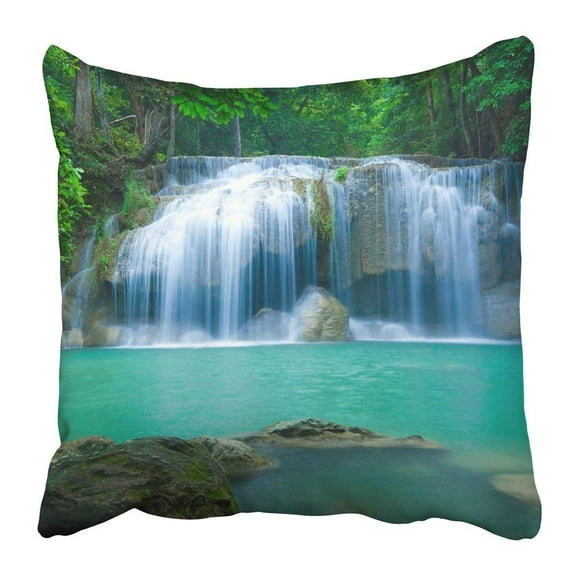 BOSDECO Green River Deep Forest Waterfall at Erawan National Park Kanjanaburi Thailand Water Fall Paradise Pillowcase Pillow Cover 16x16 inches