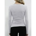 thumbnail image 4 of Womens Ribbed Long Sleeve Crewneck Casual Slim Basic Shirts Fitted Knit Tops Flower Gray S, 4 of 6