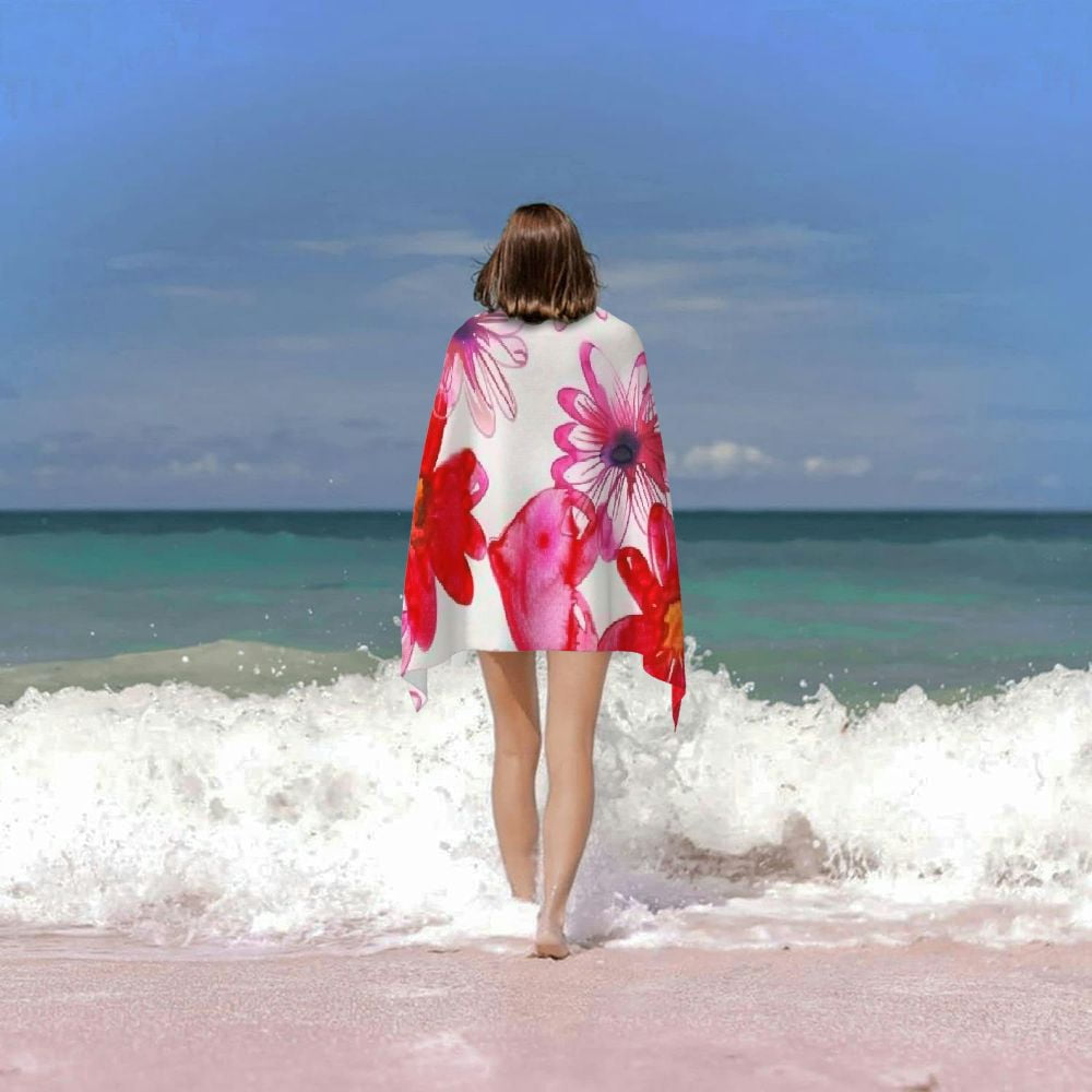 PHYHOO Pink Flowers Beach Towel Oversized Microfiber Sand Free Beach Towel Quick Dry, Lightweight Pool Towels for Adults Travel Towel for Gym Yoga Camp Swim 30x60in