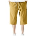 thumbnail image 3 of WERYOUNG Men Pants Casual Lightweight 3/4 Baggy Pants Drawstring Elastic Waist Beach Yoga Pants With Pockets Trousers Comfort Bottoms, Yellow, M, 3 of 5
