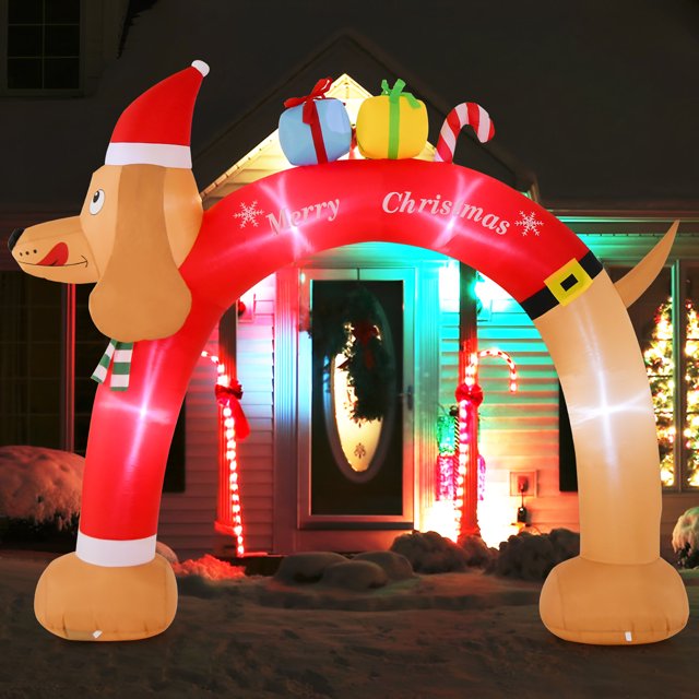 Gymax 8 FT Tall Jumbo Inflatable Christmas Arch Archway w/ Dachshund & Gift Boxes Decorations