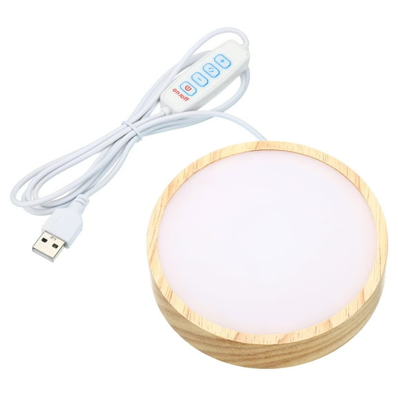 Uxcell 4" Wooden LED Light Base, 2pcs Wood Light Display Base Stand for 3D Crystal Stone, 3 Color Light Color