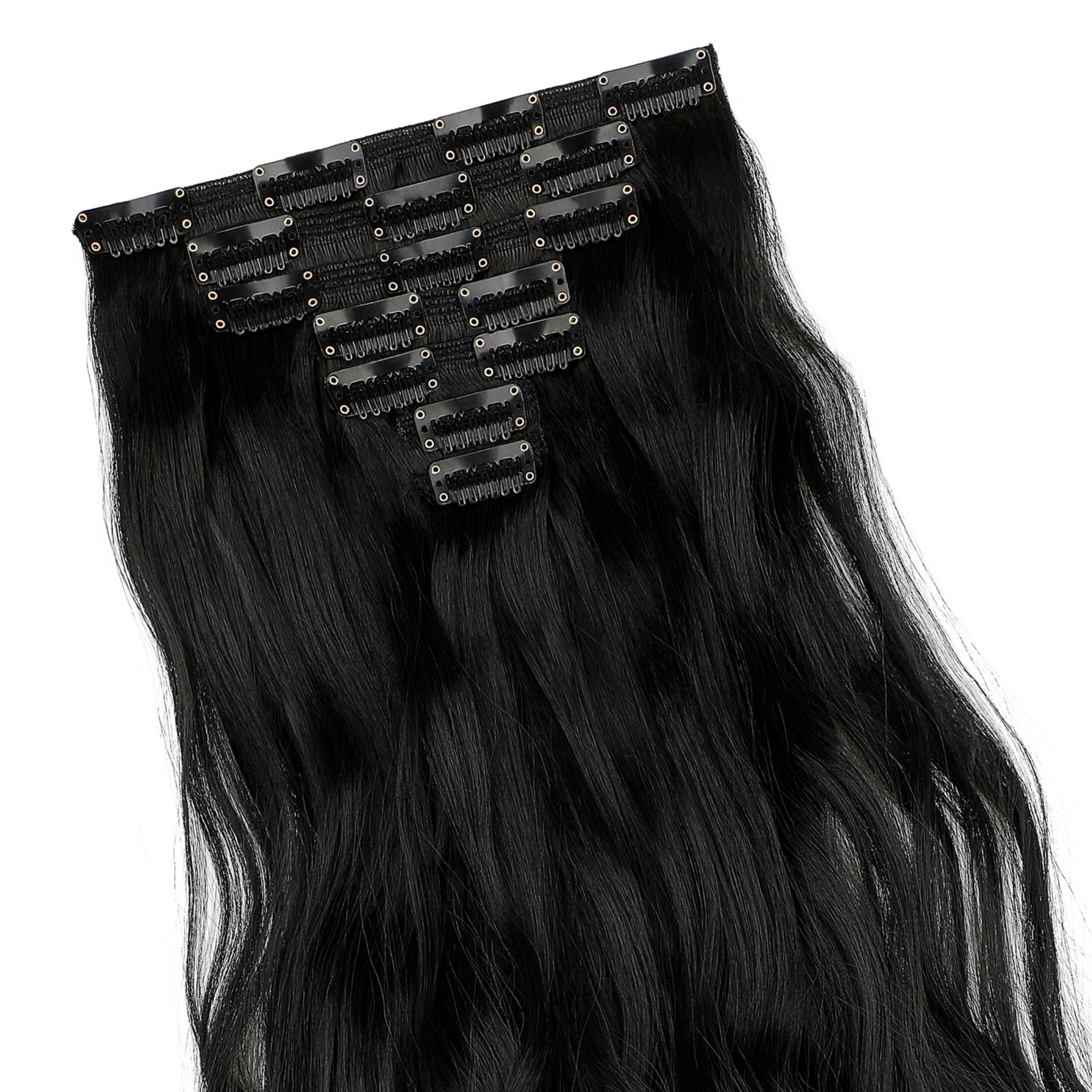 Qlenkay Clip in Hair Extensions Synthetic Hair 7 pcs Double Weft Long Wavy Straight Hair Extension for Women