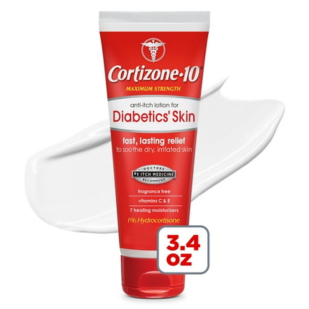 Cortizone-10 Max Strength Anti-Itch Lotion for Diabetics' Skin with 1% Hydrocortisone, 3.4 oz.