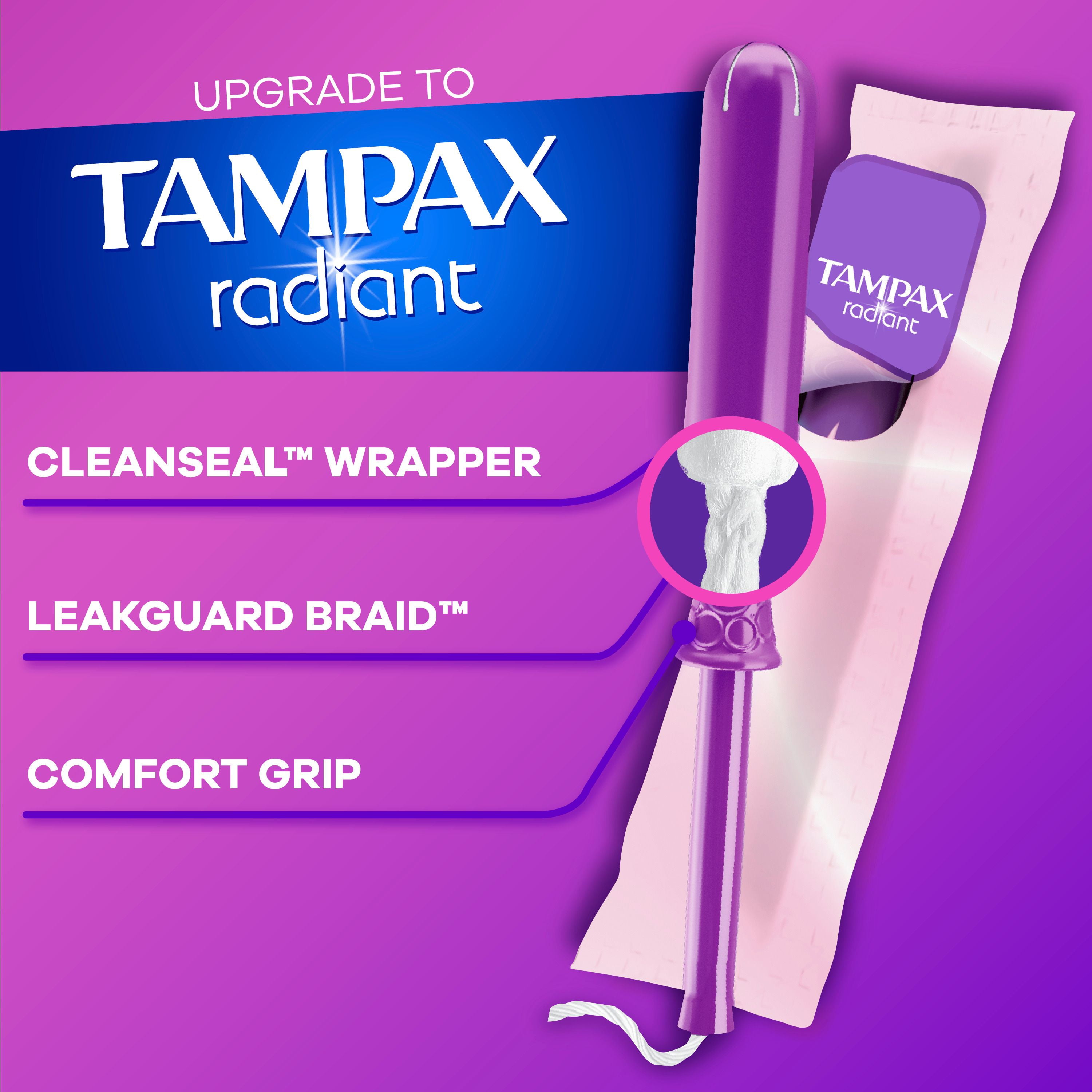 Tampax Cardboard Tampons Super Plus Absorbency, Anti-Slip Grip, LeakGuard Skirt, Unscented, 40CT