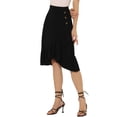 thumbnail image 1 of Falda asimétrica con dobladillo con volantes de color sólido y cintura alta con decoración de botones para mujer Negro XS, 1 of 6