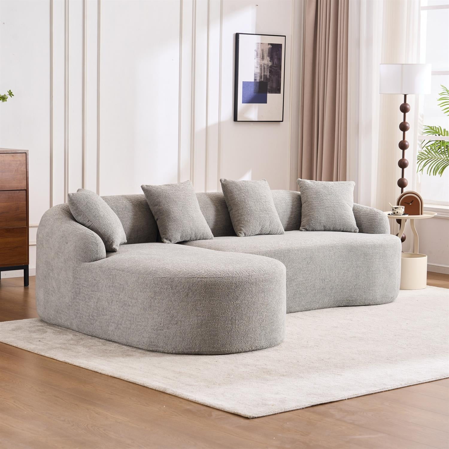 Demi Bonn 98" Cozy L-Shape Sectional Sofa with Curved Chaise, High-Density Foam, Chenille Modular Couch for Living Room, Supports 900 lbs, Gray