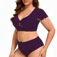 thumbnail image 4 of JIAYUE Women Swimsuit Sets Ruffle Sleeve Scoop Neck Solid Color Two Piece High Waisted Bikini With Backless Tankini Top And Boy Shorts Bottoms Stylish Female Swimwear, 4 of 4