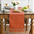 thumbnail image 4 of Ksopiavobs Terracotta Orange Tassel Table Runner, Fall Linen Blend Rustic Farmhouse Style Kitchen Table Decoration Holiday Wedding Party Dinning Decor 13x36 Inch, 4 of 6