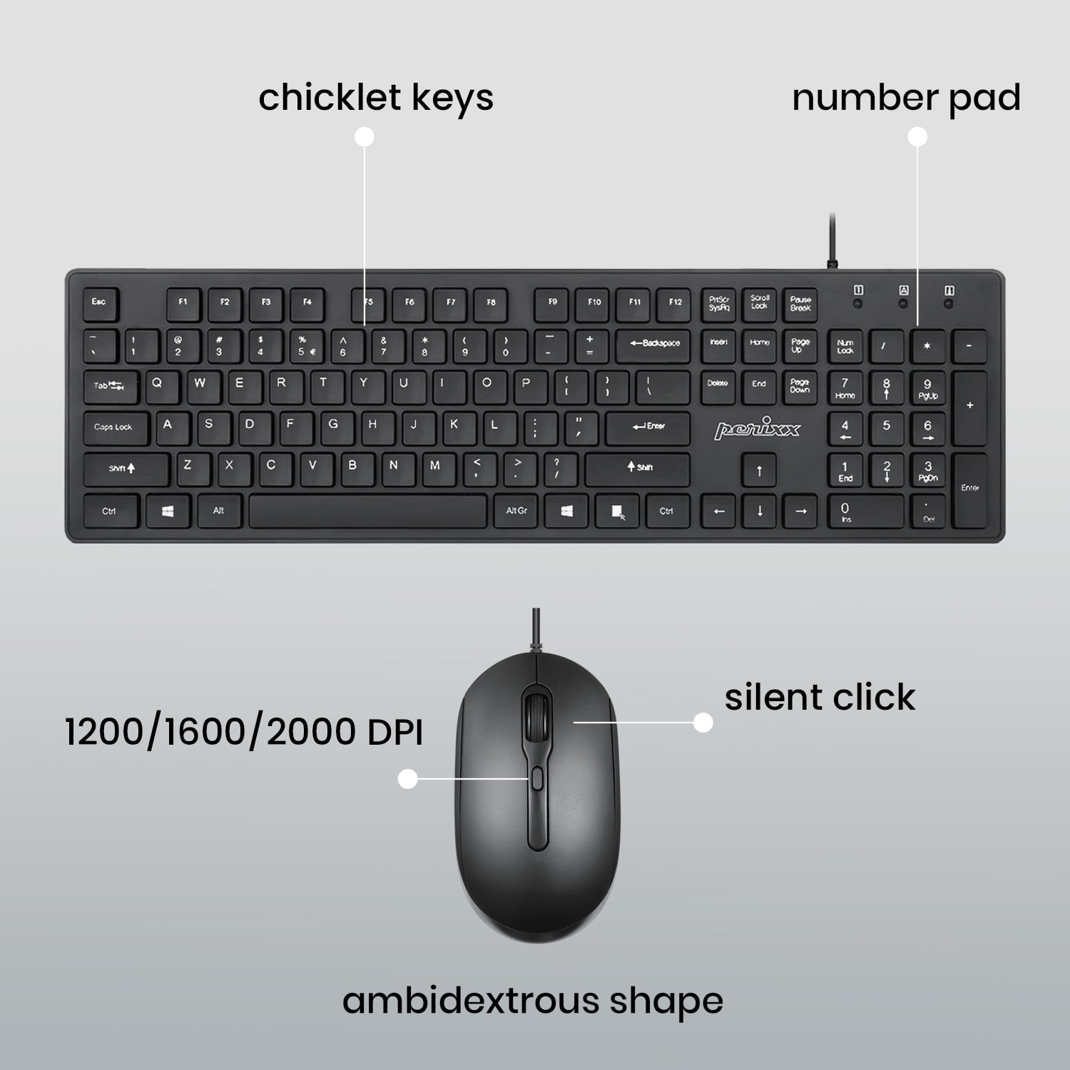 Perixx PERIDUO-117P, Wired Standard PS2 Keyboard and Mouse Combo - Full-size Layout - Bundle with 3 Button Optical PS2 Mouse - 5.9Ft Cable - Black