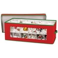 thumbnail image 5 of Household Essentials Ornament Storage Box, 36 Piece with Dividers, Sturdy and Stackable with Handles and Clear Plastic Window, Red Polyester Linen with Green Trim 551RED, 5 of 11