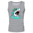 thumbnail image 2 of Tank Tops Men Summer Casual Sleeveless Cartoon Shark Print Tees Loose Comfortable Running Summer Beach Breathable Vests Grey XL, 2 of 3