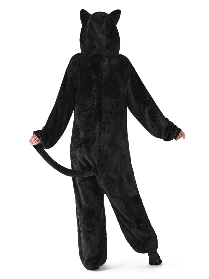 Joyfy Adult Unisex Black Cat Zipper Hooded Pajamas for Halloween