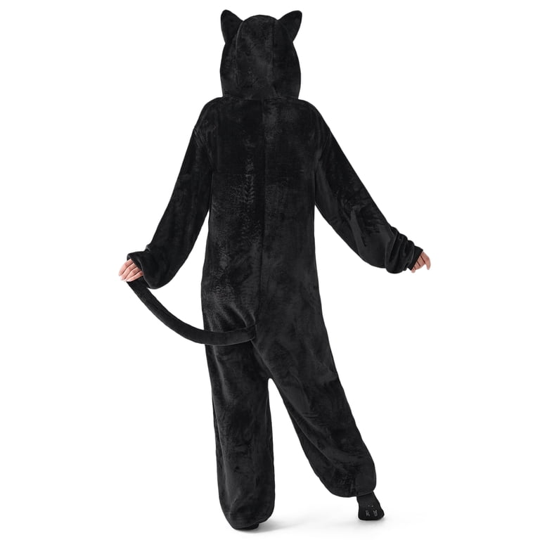 Joyfy Adult Unisex Black Cat Zipper Hooded Pajamas for Halloween Joyfy Adult Unisex Black Cat Zipper Hooded Pajamas for Halloween