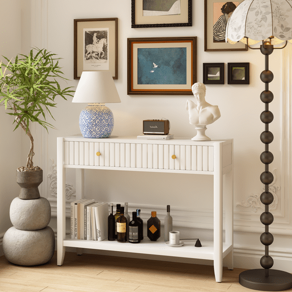 Narrow Console Table with Drawers & Storage Shelf, 29.53" Tall Wood Entryway Sofa Table, Slim Accent Table for Hallway Front Hall Living Room Decor Storage