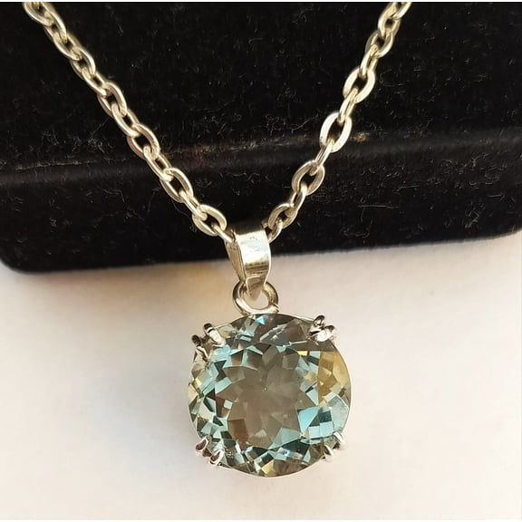 Natural Prestolite Necklace-Christmas Gift For Her-Natural Green Amethyst Pendant 925 Sterling Silver-Emerald Green Necklace For Her