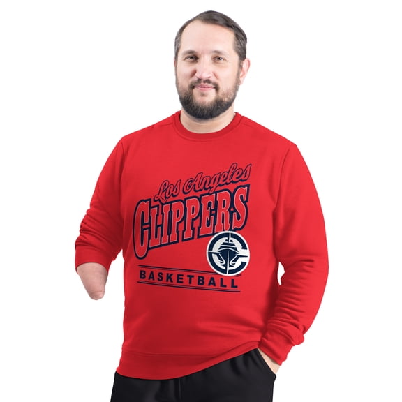 Men's G-III Sports by Carl Banks Red LA Clippers Adaptive Headliner Fleece Crewneck Sweatshirt