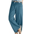 thumbnail image 1 of Femmes Pantalon Large Taille Élastique Pantalon Décontracté en Lin avec Poches Amples, 1 of 7
