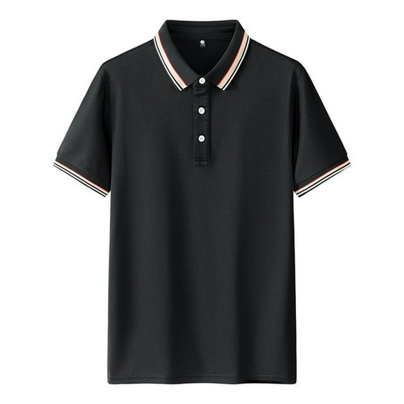 Eltusu Men's Polo Shirts, Breathable Pullover Lapel Collar Short Sleeve Summer Shirts Black Size 3XL
