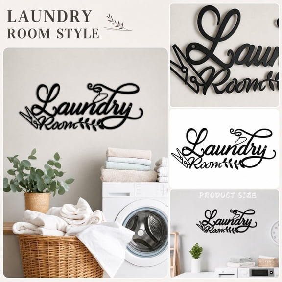 Laundry Room Wall Decor | 6X5 Inch Black Metal Wall Art | Rustic Laundry Room Decor for Home, Great Housewarming Gift | Black Metal Wall Art Hanging Decoration