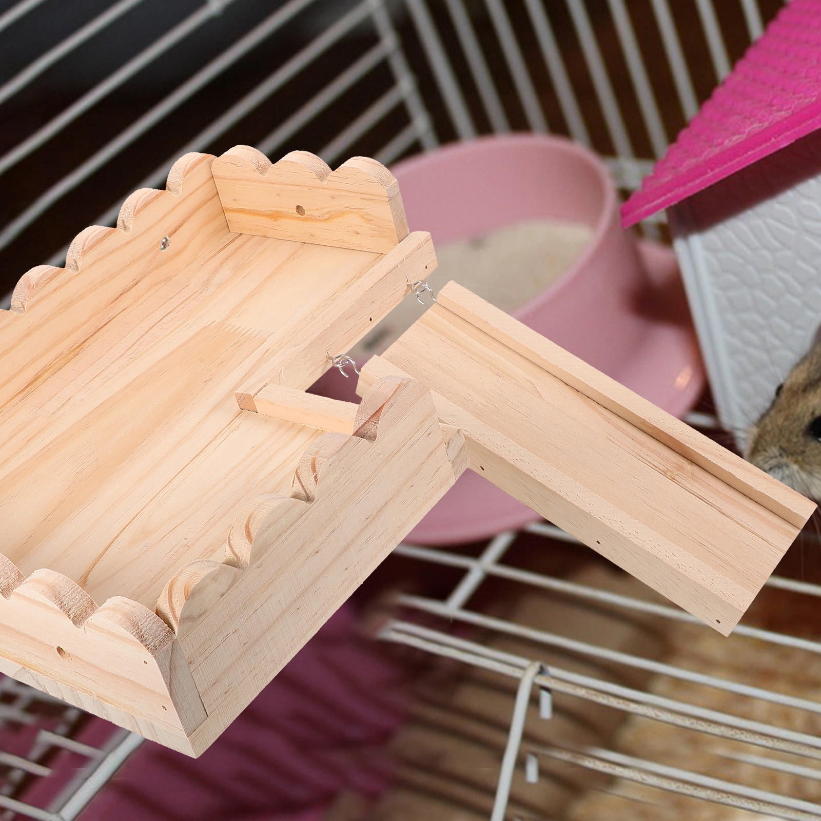 OFFIGAM Small Pet Hamster Play Platform Wood Toy in Khaki Color, 1 Set Cage Accessory for Hamsters and Small Animals