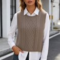 thumbnail image 6 of Unir Womens Vests Casual Solid Cable Knit Crew Neck Cropped Split Hem Polyester Sleeveless Sweater Vest Daily Basic Waistcoat S-XXL Cozy Wear 1Pc, 6 of 7