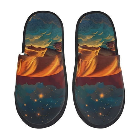 Balery Colorful Starry Sky Sleep Dog Slient Indoor Furry Fleece Comfort House Shoes Soft Non-Slip Home Shoes Cotton slippers House Slippers-- Medium