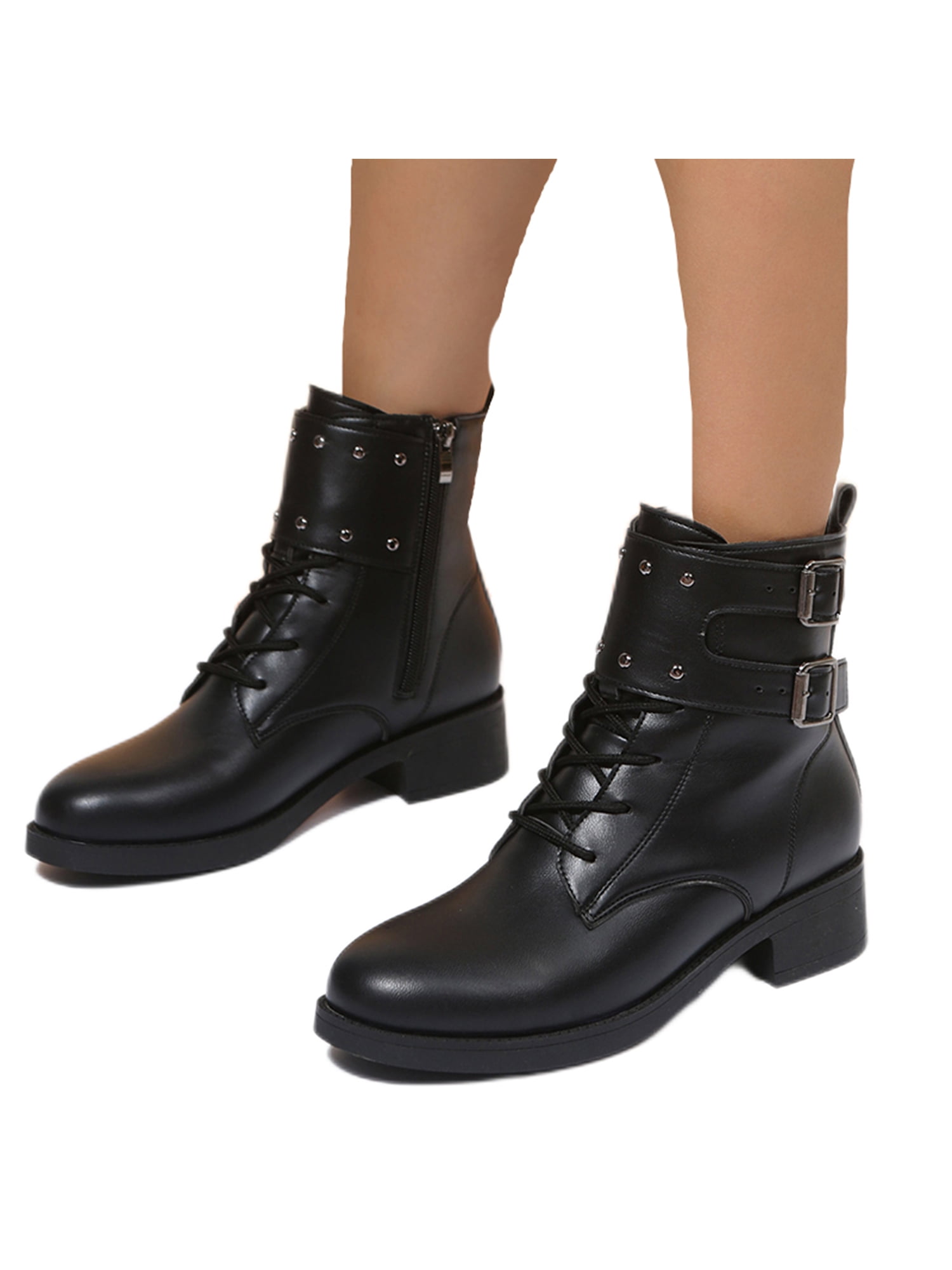 Gomelly Women Slip Resistant Ankle Boots Comfortable Low Heel Booties Party Work Round Toe Motorcycle Boot Black Style C 5.5, Women's