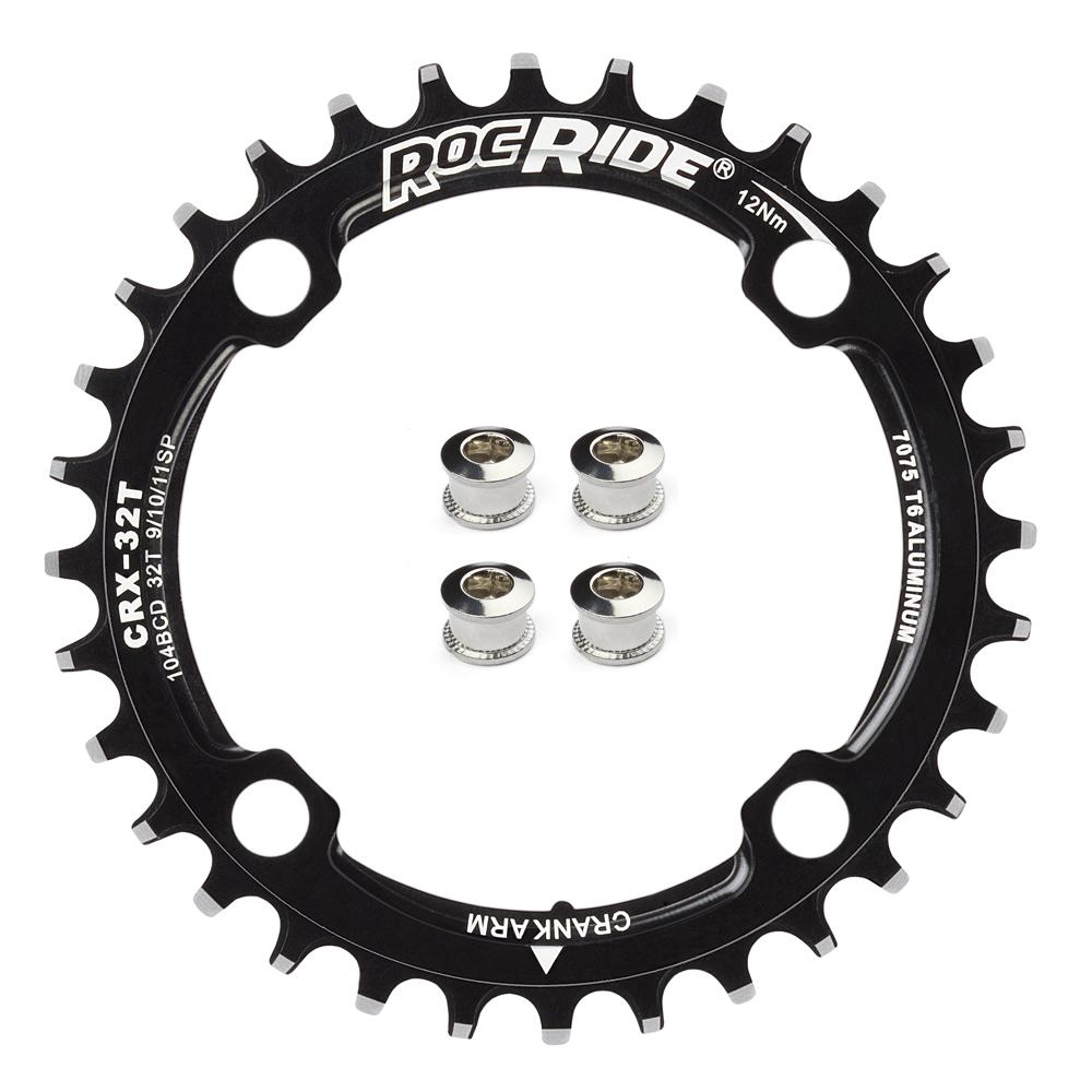 32T Narrow Wide Chainring 104 BCD Black Aluminum With 4 Steel Bolts By RocRide For 9/10/11 Speed. - image 1 of 5