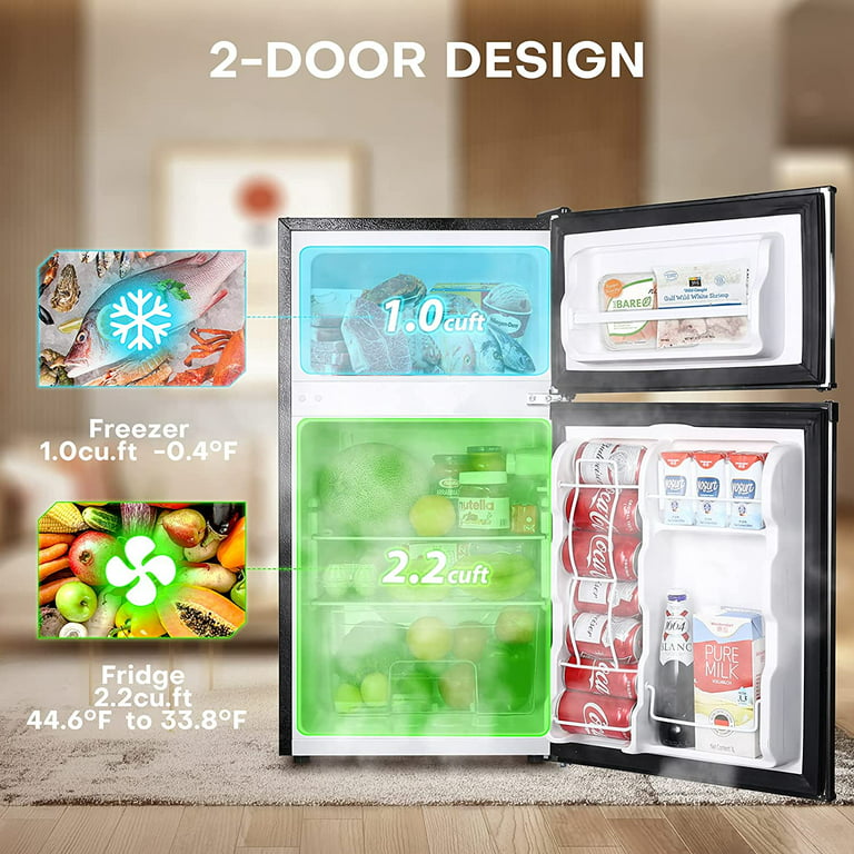 Upstreman Mini refrigerador de 3.2 pies cúbicos con congelador, mini  refrigerador de una sola puerta, termostato ajustable, mini refrigerador  para