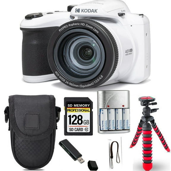 Kodak PIXPRO AZ405 Digital Camera (White) Spider Tripod Case - 64GB Kit