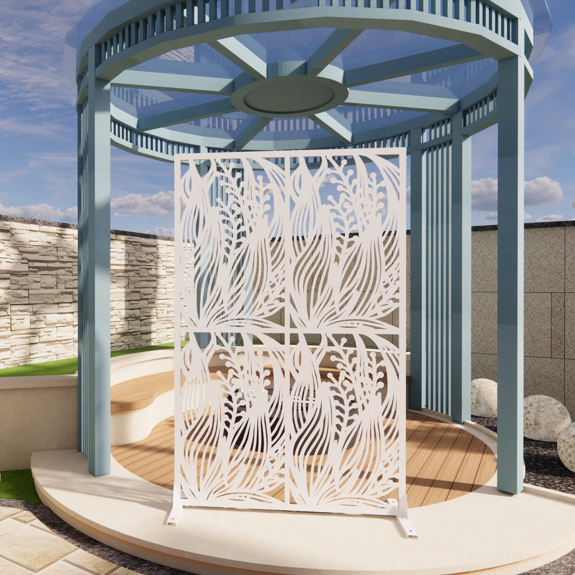 Danolapsi Metal Privacy Screens,74" H x 47.2" W Outdoor and Indoor Divider with Free Standing Decorative Privacy Screen for Balcony Patio Garden Room Divider