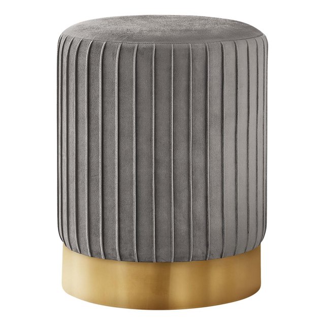 Monarch Specialties Ottoman, Pouf, Repose Pieds, Tabouret, 14" Rond, Velours, Base De Métal, Gris, Or, Contemporain, Moderne