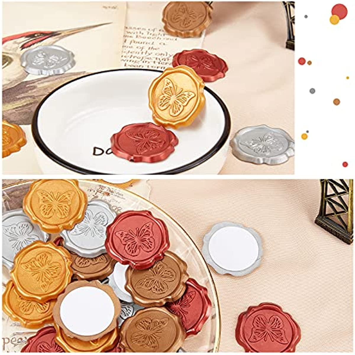 VILLCASE 75 pcs Rustic Wax Stamp Seal Cards Sealing Sticker Adhesive Wax  Seal Rose envelopes Embossed Wedding Invitation Stickers Wax Stamps for