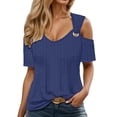 thumbnail image 2 of Rhuody Tops For Womens Round Neck Tee Short Sleeve Off Shoulder T Shirt Solid Color T Shirt Classic Clothing Blue Xl, 2 of 5