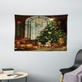 thumbnail image 1 of Christmas Tapestry, Magical Vintage Ambiance Big Old Fashioned Window Xmas Tree Various Presents, Wall Hanging for Bedroom Living Room Dorm Decor, 60W X 40L Inches, Brown Red Green, by Ambesonne, 1 of 2