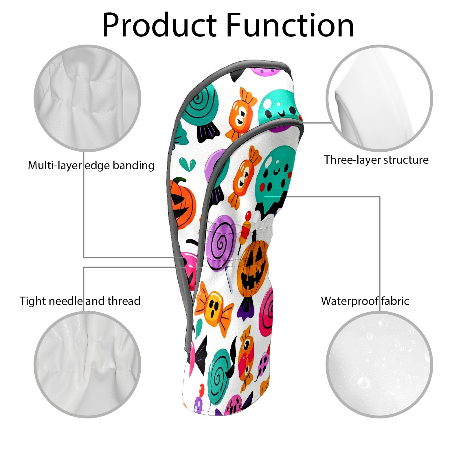 Golf Club Covers, Colorful CandySkull Premium PU Leather Driver Hybrid Putter Head Covers with Velvet Lining, Waterproof Golf Gifts for Men Women