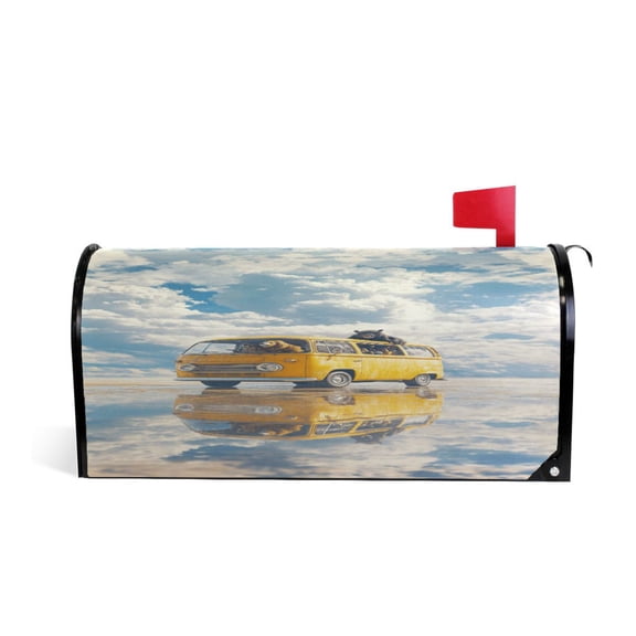 Mailbox Covers Magnetic Large Size Post Box Cover Wrap Outside Waterproof Home Yard Garden Decor Bus on Lake 25.5x21