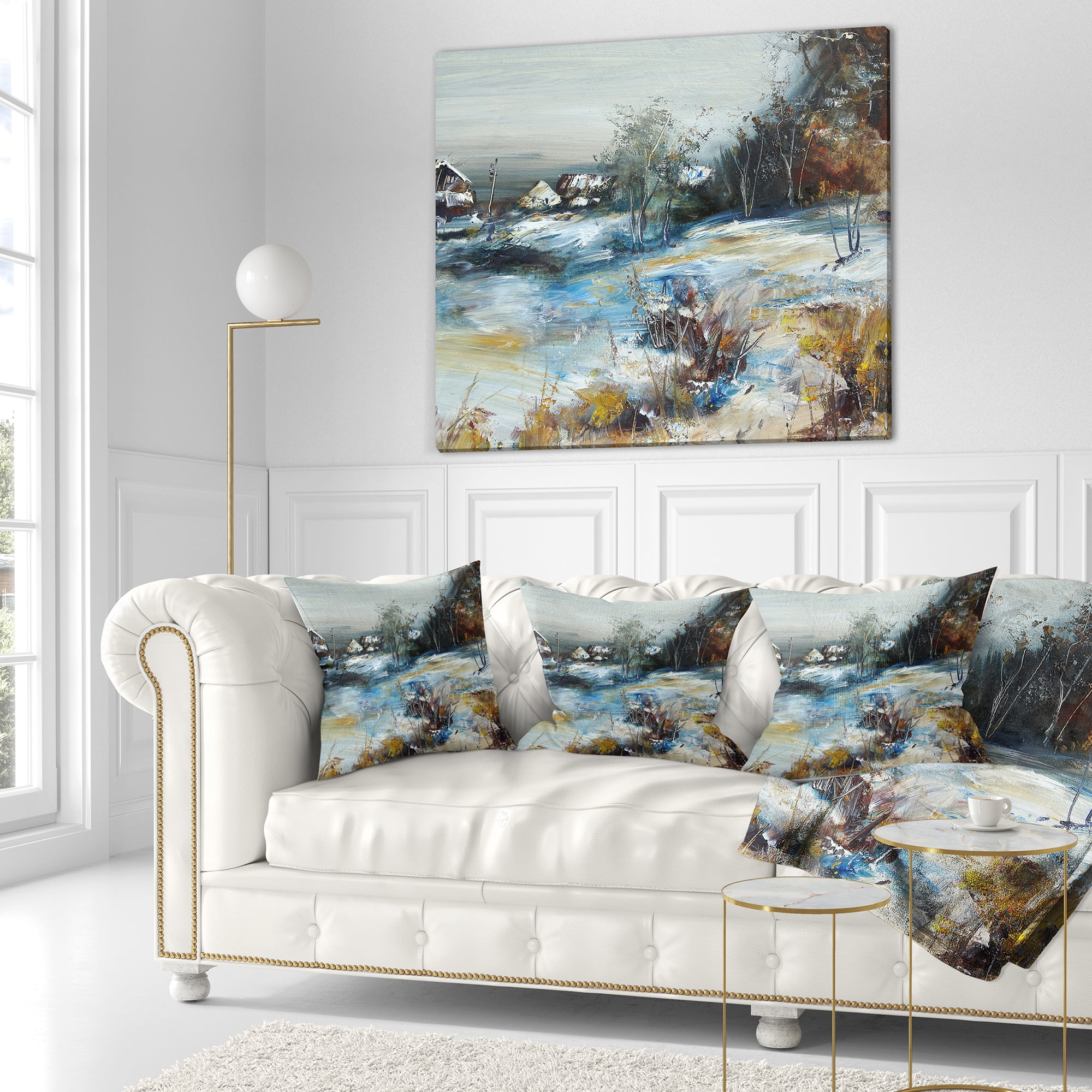 Designart Village in Winter - Landscape Printed Throw Pillow - 18x18