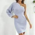 thumbnail image 3 of SWSMCLT Women's Ribbed Knit Knitted One Shoulder Bishop Sleeve Long Sleeve Bodycon Dress Sexy Fall Winter Mini Backless Wedding Cocktail Party Short Sweater Dresses Purple Lavender 12, 3 of 5