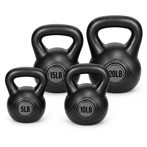 BalanceFrom Cement-Filled Kettlebell Exercise Weights, Set of 5, 10, 15, and 20 lb, Black