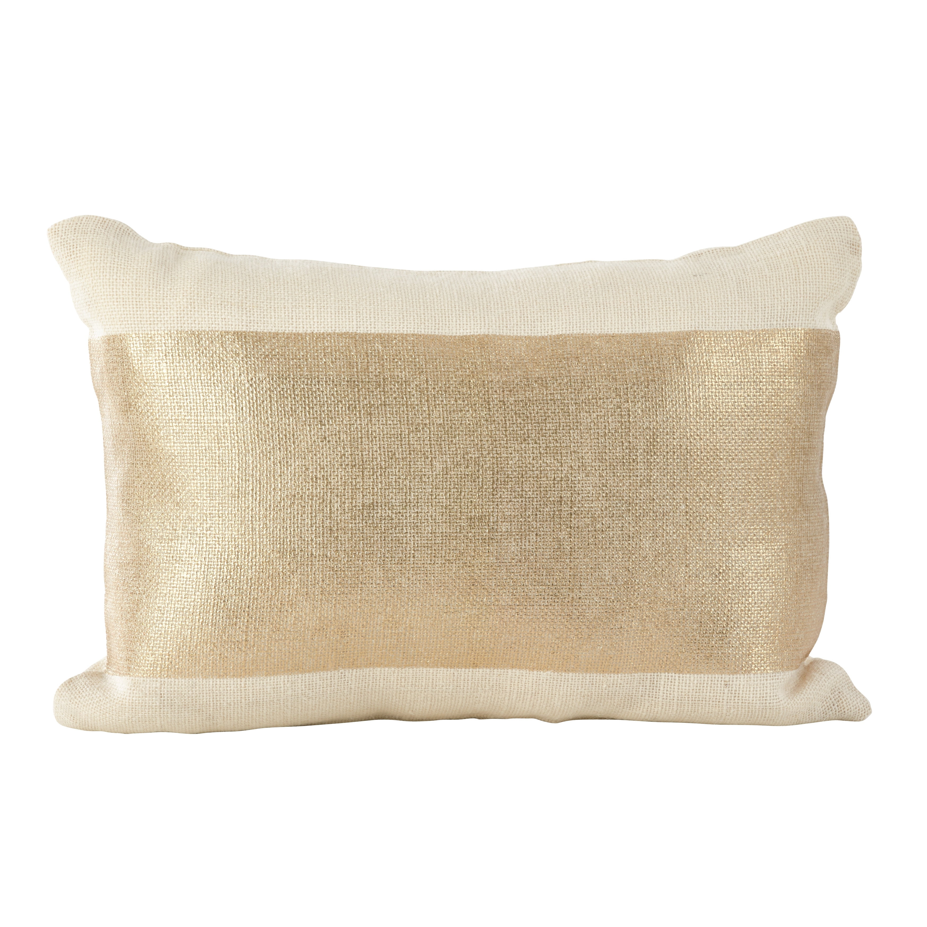 Saro Lifestyle Metallic Banded Foil Design Burlap Jute Down Filled