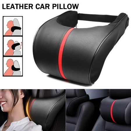 Leather 3 Way - 3 Way Adjustable PU Leather Memory Cotton Car Neck Rest Pillow Ergonomic Headrest Pad Seat Cushion Neck Protection