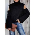 thumbnail image 4 of Womens Cold Shoulder Oversized Turtleneck Sweaters Long Sleeve Chunky Solid Color Knitted Pullover Outwear Coat, 4 of 6