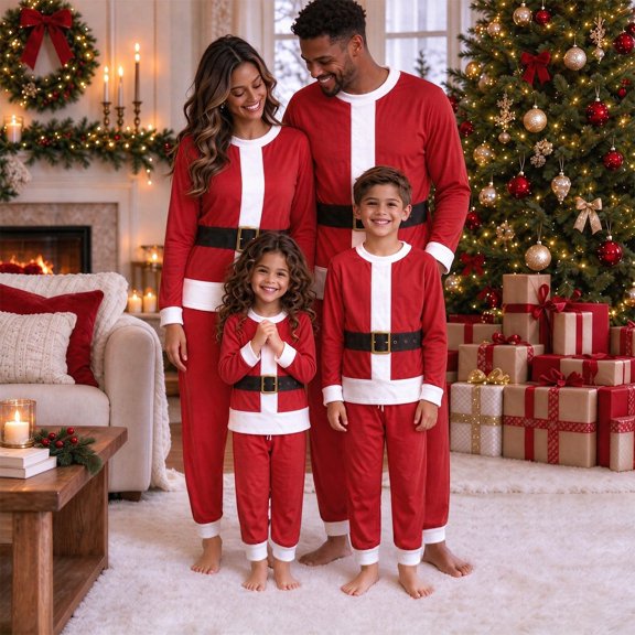 Kelon Family Matching Sets, Silk Satin Christmas Pajamas for Family with Red Bow, Matching Christmas Pajamas for Couples, Christmas Family Pajamas Matching Sets, Christmas Pjs for Family